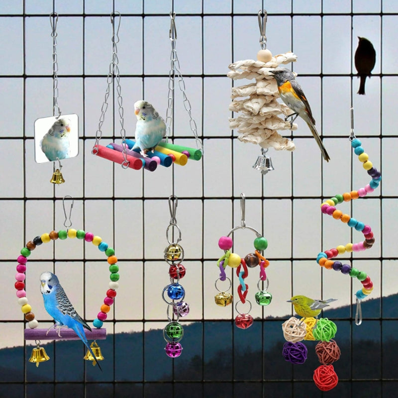 Wood Bird Swing Toy for Parrots Cockatiels and Budgies Cage Accessories for Mental Stimulation — packaging