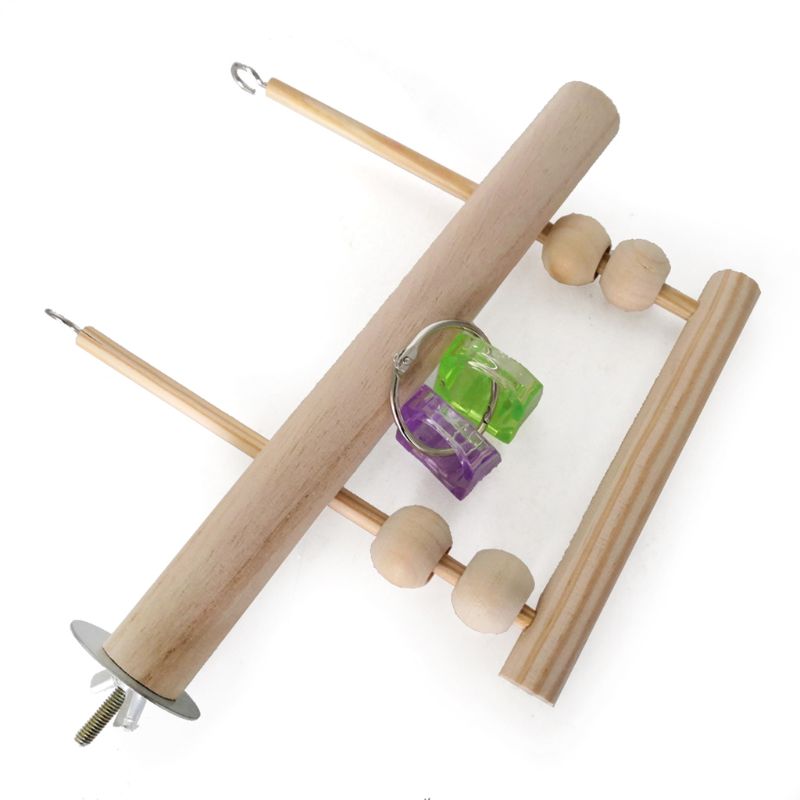 Wood Bird Swing Toy for Parrots Cockatiels and Budgies Cage Accessories for Mental Stimulation — detail close-up