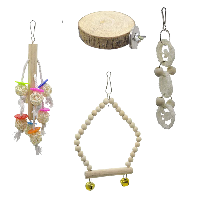 Wood Bird Swing Toy for Parrots Cockatiels and Budgies Cage Accessories for Mental Stimulation — in use