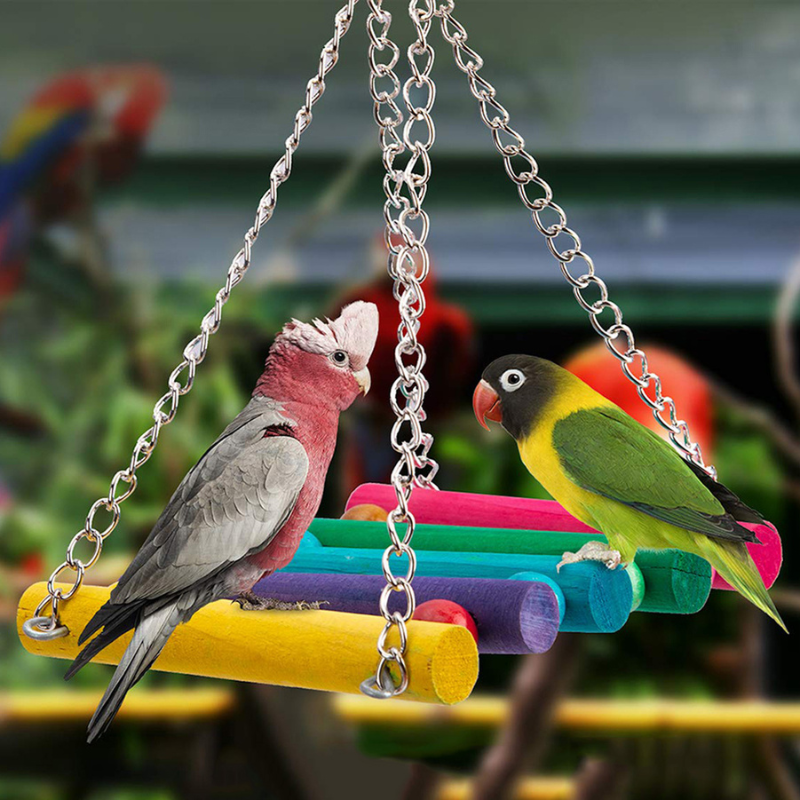 Wood Bird Swing Toy for Parrots Cockatiels and Budgies Cage Accessories for Mental Stimulation — view 8