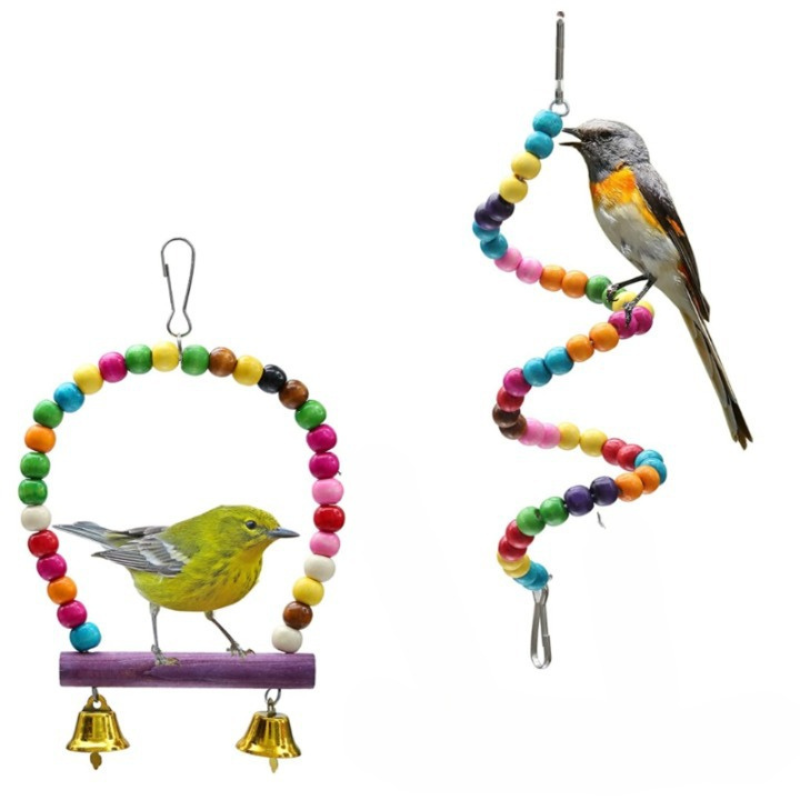 Wood Bird Swing Toy for Parrots Cockatiels and Budgies Cage Accessories for Mental Stimulation — view 10