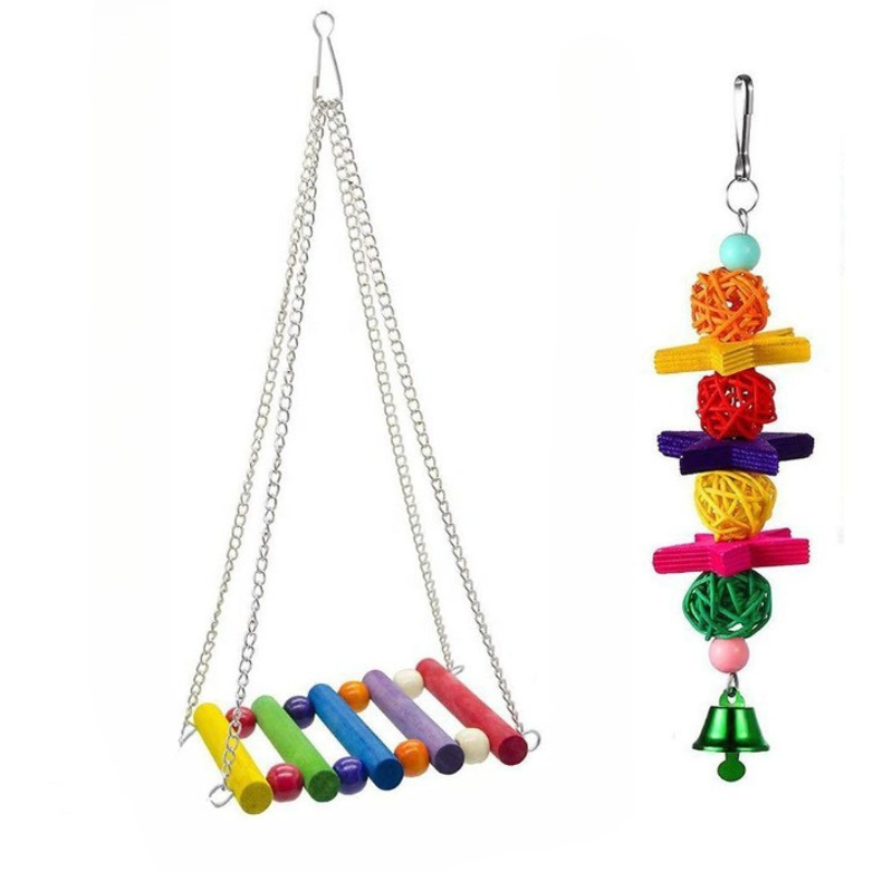 Wood Bird Swing Toy for Parrots Cockatiels and Budgies Cage Accessories for Mental Stimulation — side view