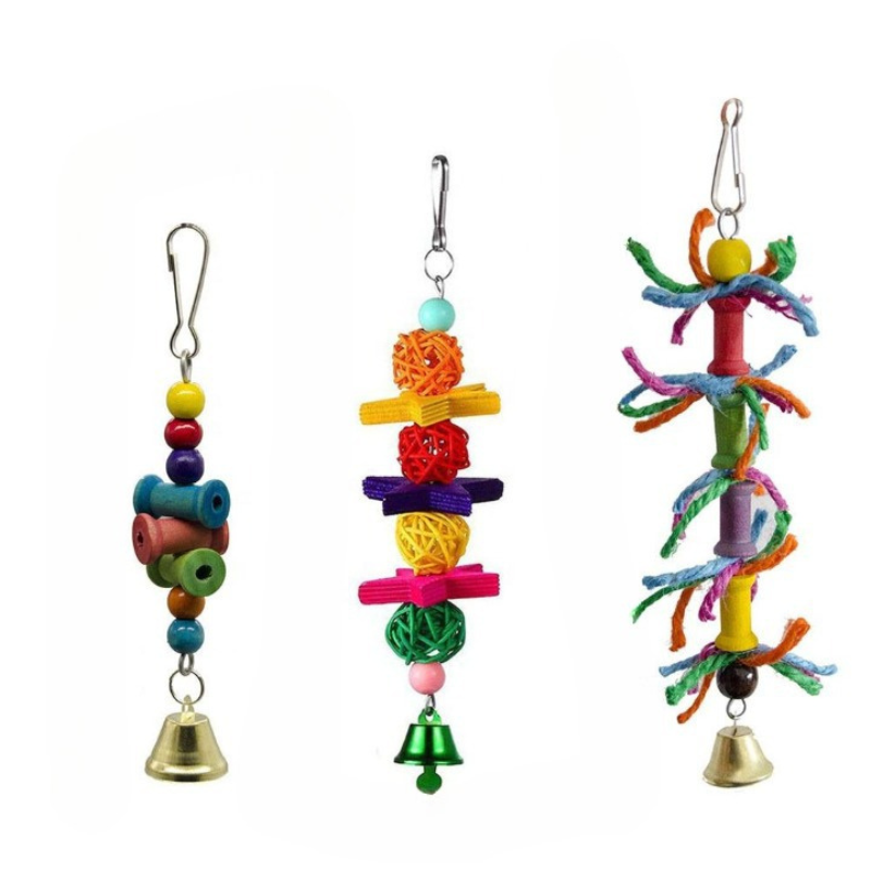 Wood Bird Swing Toy for Parrots Cockatiels and Budgies Cage Accessories for Mental Stimulation — detail close-up