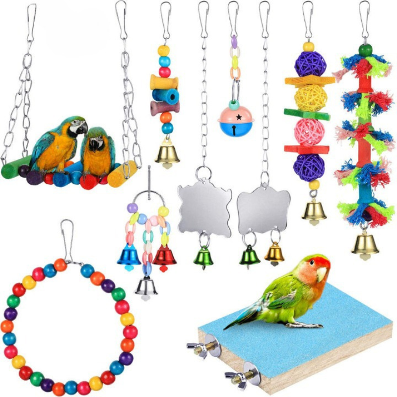 Wood Bird Swing Toy for Parrots Cockatiels and Budgies Cage Accessories for Mental Stimulation — front view