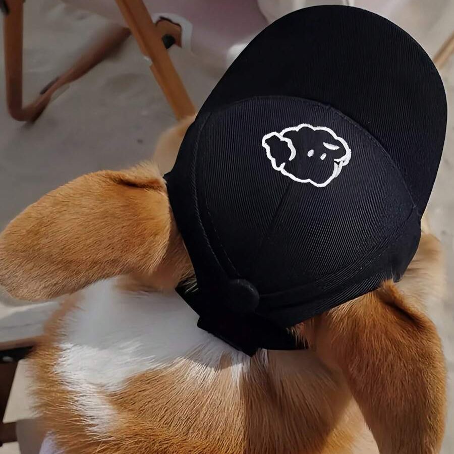 Adjustable Pet Sun Hat, Cartoon Dog Embroidered Pattern 