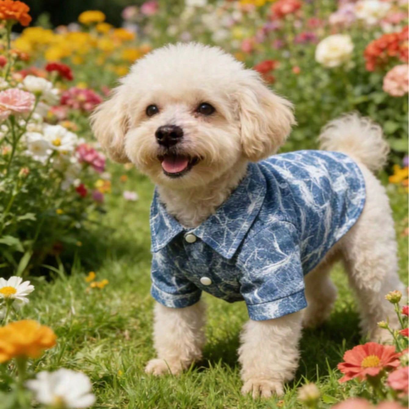 Gentleman Casual Bow Tie Stylish & Cute Multi-Color Denim Print Shirt For Small Dogs