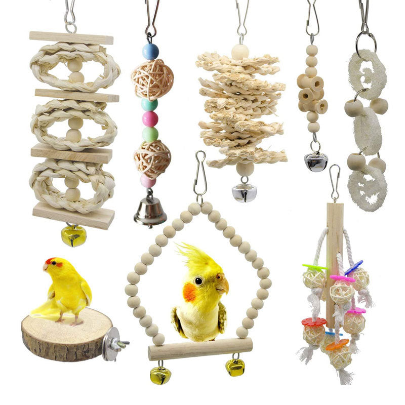 Wood Bird Swing Toy for Parrots Cockatiels and Budgies Cage Accessories for Mental Stimulation — front view