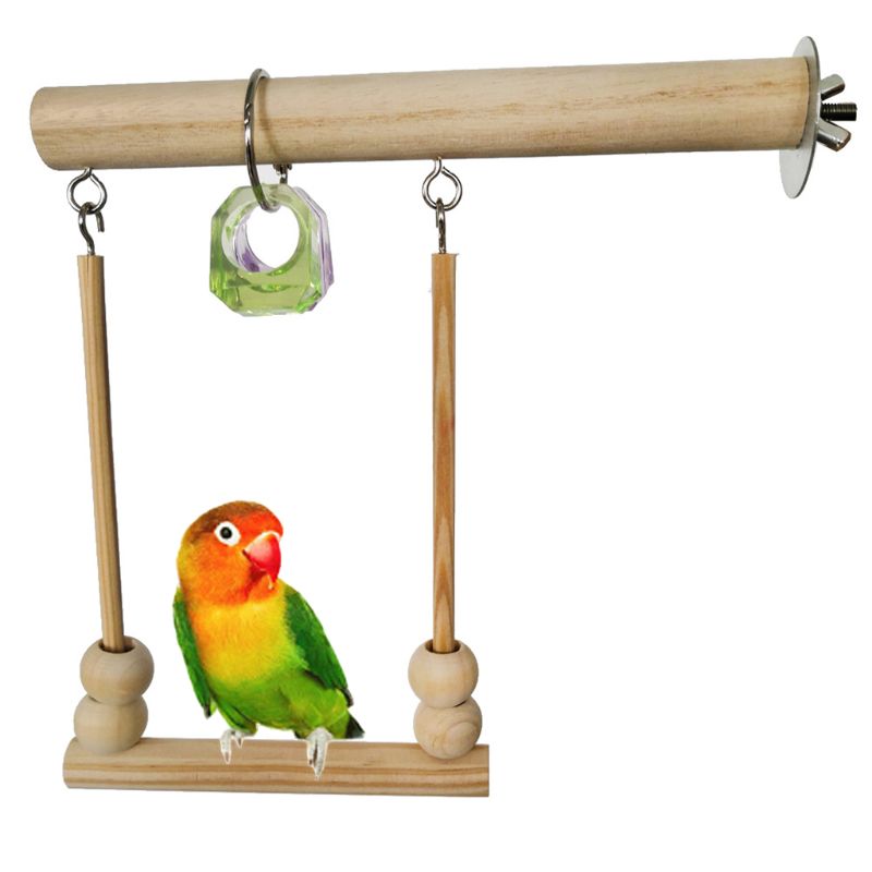 Wood Bird Swing Toy for Parrots Cockatiels and Budgies Cage Accessories for Mental Stimulation — size comparison