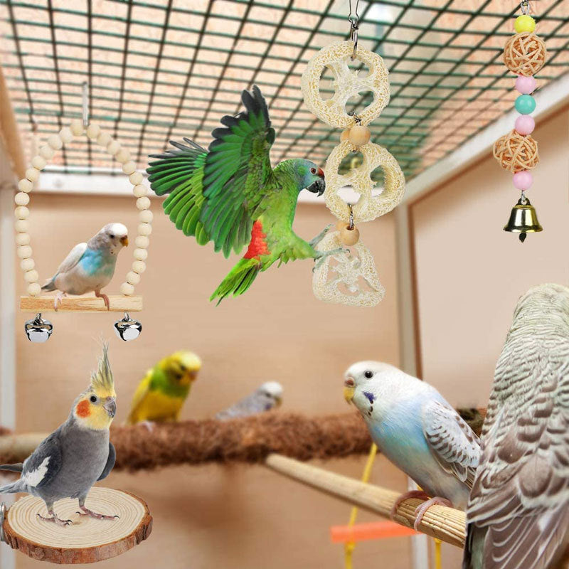 Wood Bird Swing Toy for Parrots Cockatiels and Budgies Cage Accessories for Mental Stimulation — side view