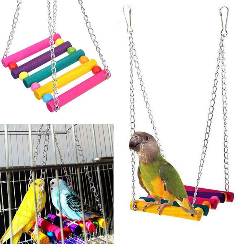 Wood Bird Swing Toy for Parrots Cockatiels and Budgies Cage Accessories for Mental Stimulation — detail close-up