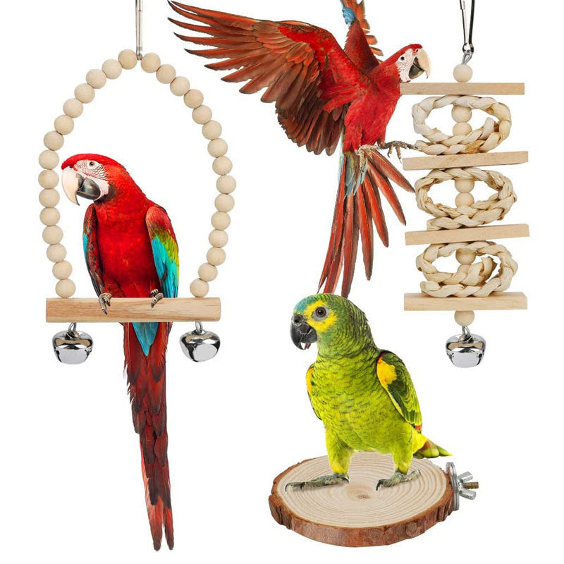 Wood Bird Swing Toy for Parrots Cockatiels and Budgies Cage Accessories for Mental Stimulation — detail close-up