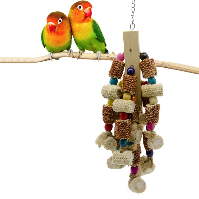 Wood Bird Swing Toy for Parrots Cockatiels and Budgies with Durable Cage Accessories for Mental Stimulation — front view