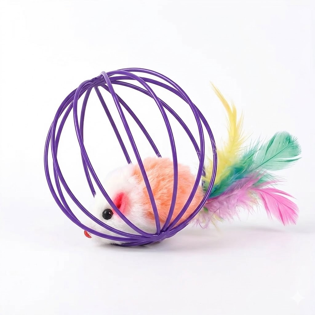 Interactive Cat Toy Ball With Feather Mouse InsideInteractive Cat Toy Ball With Feather Mouse Inside - Image 4