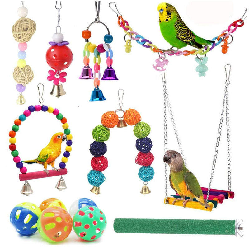 Wood Bird Swing Toy for Parrots Cockatiels and Budgies Cage Accessories for Mental Stimulation — front view