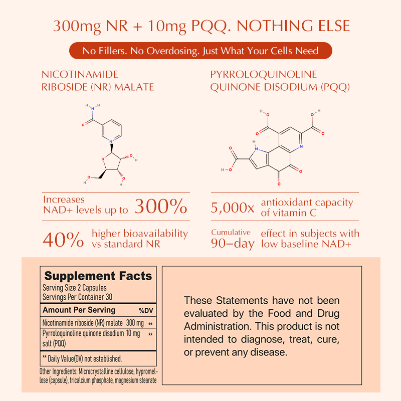 Tidora NAD+ Complex | 300mg NR + PQQ Clinically Effective | Cellular Repair for Aging, Energy & Metabolism