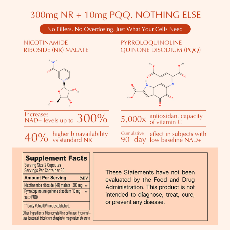 Tidora NAD+ Complex | 300mg NR + PQQ Clinically Effective | Cellular Repair for Aging, Energy & Metabolism
