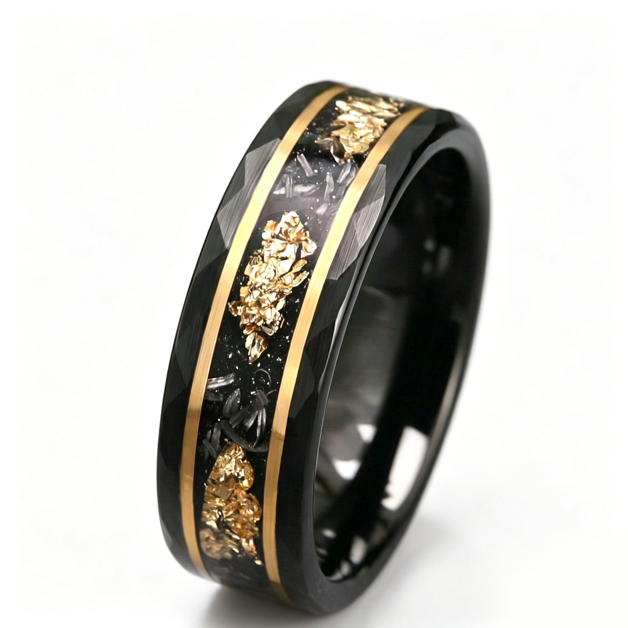 Obsidian & Gold Foil Faceted Ring