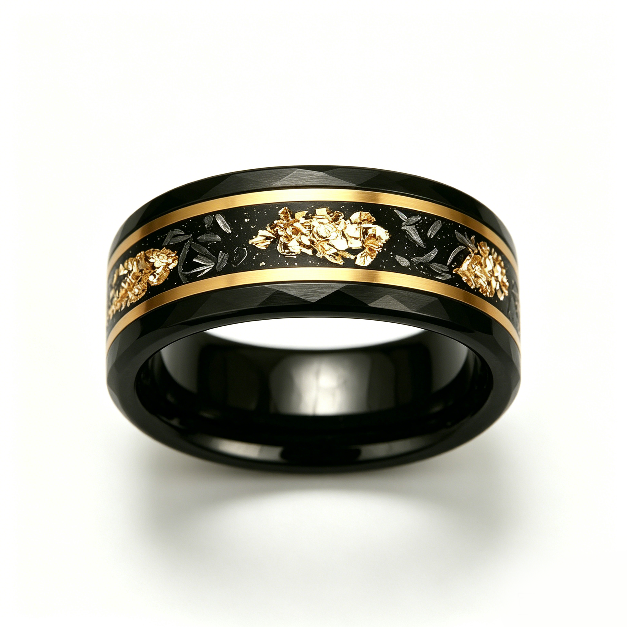 Obsidian & Gold Foil Faceted Ring