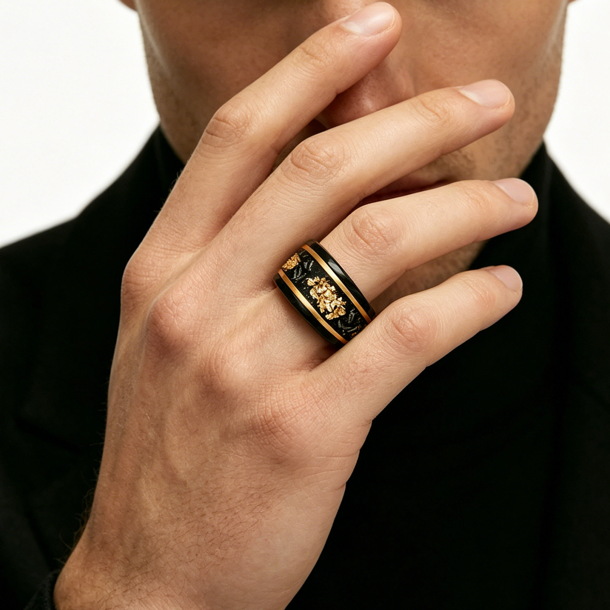Obsidian & Gold Foil Faceted Ring