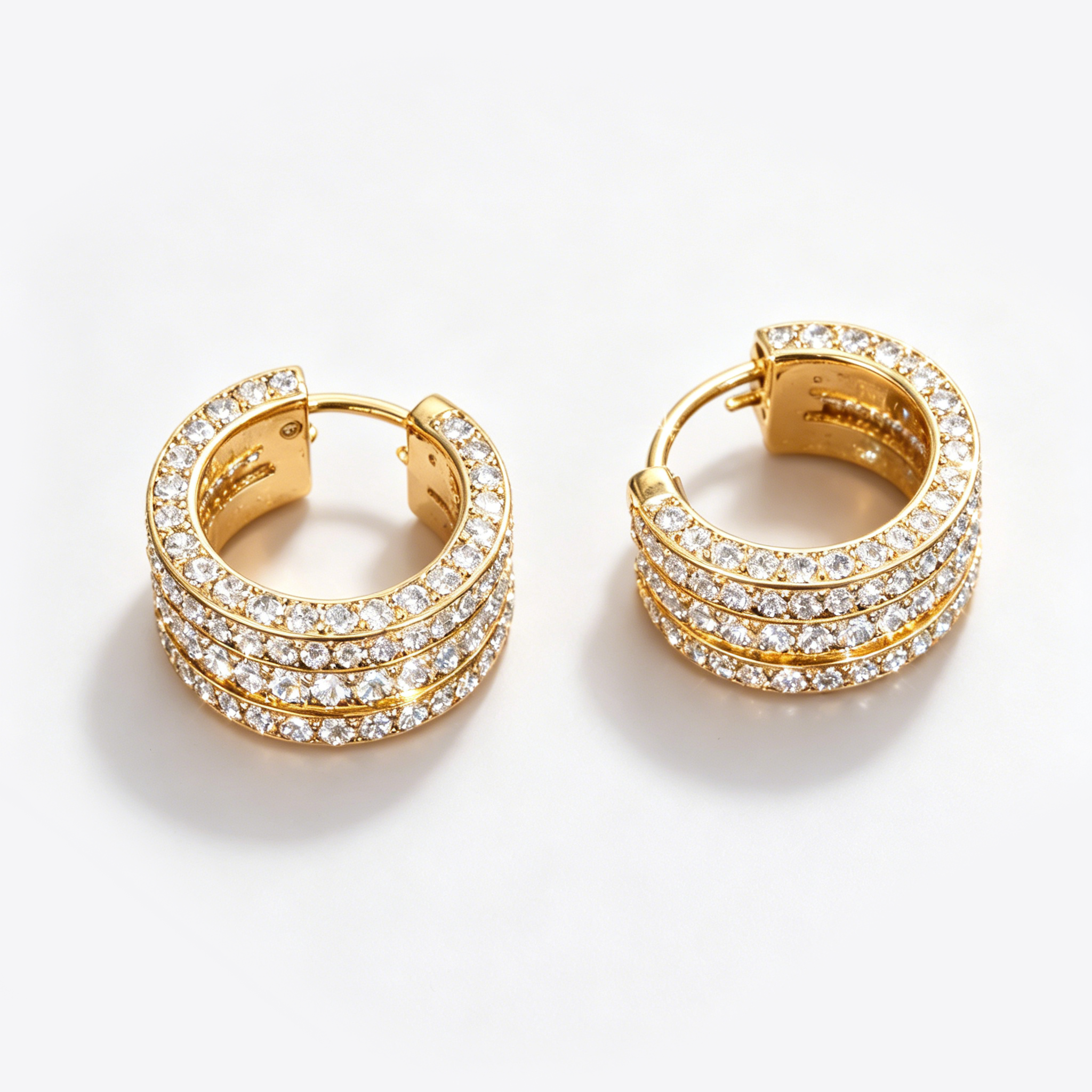 Iced Out Three-Row Huggie Hoop Earrings