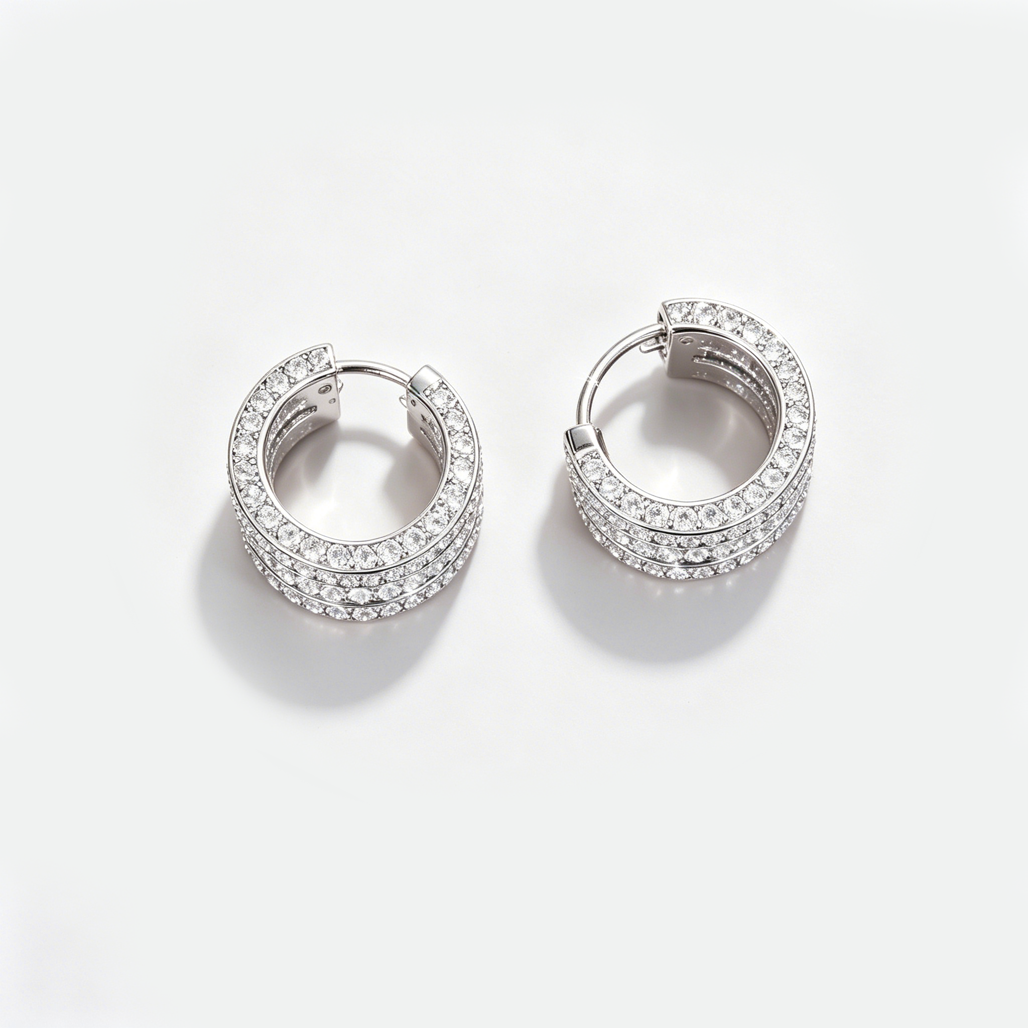 Iced Out Three-Row Huggie Hoop Earrings