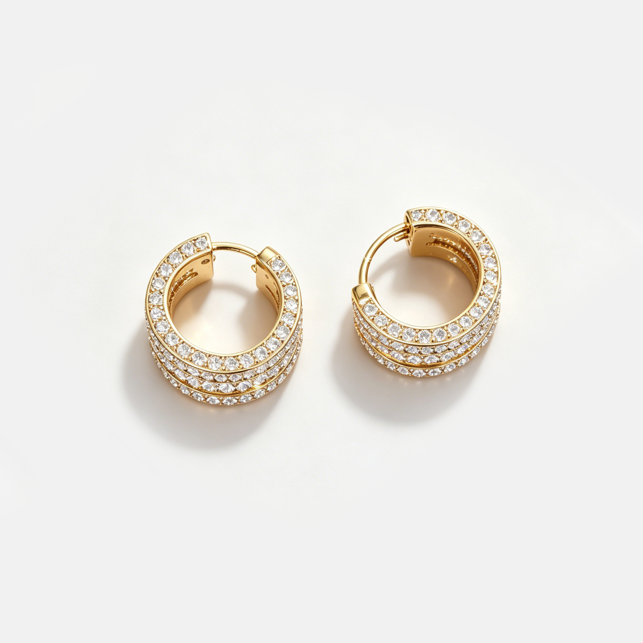 Iced Out Three-Row Huggie Hoop Earrings