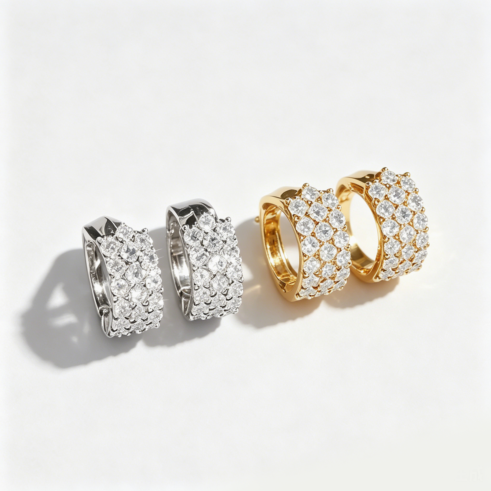 Iced Out Three-Row Huggie Hoop Earrings