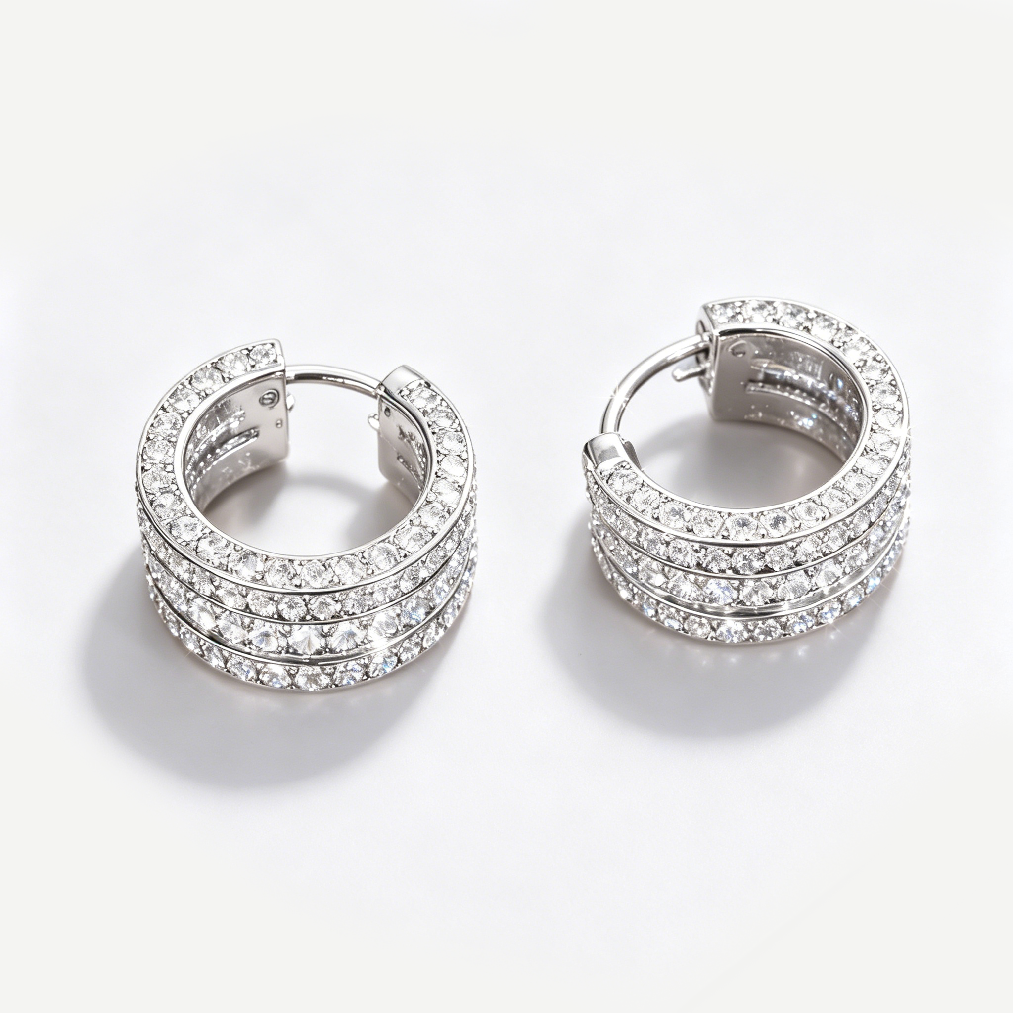 Iced Out Three-Row Huggie Hoop Earrings
