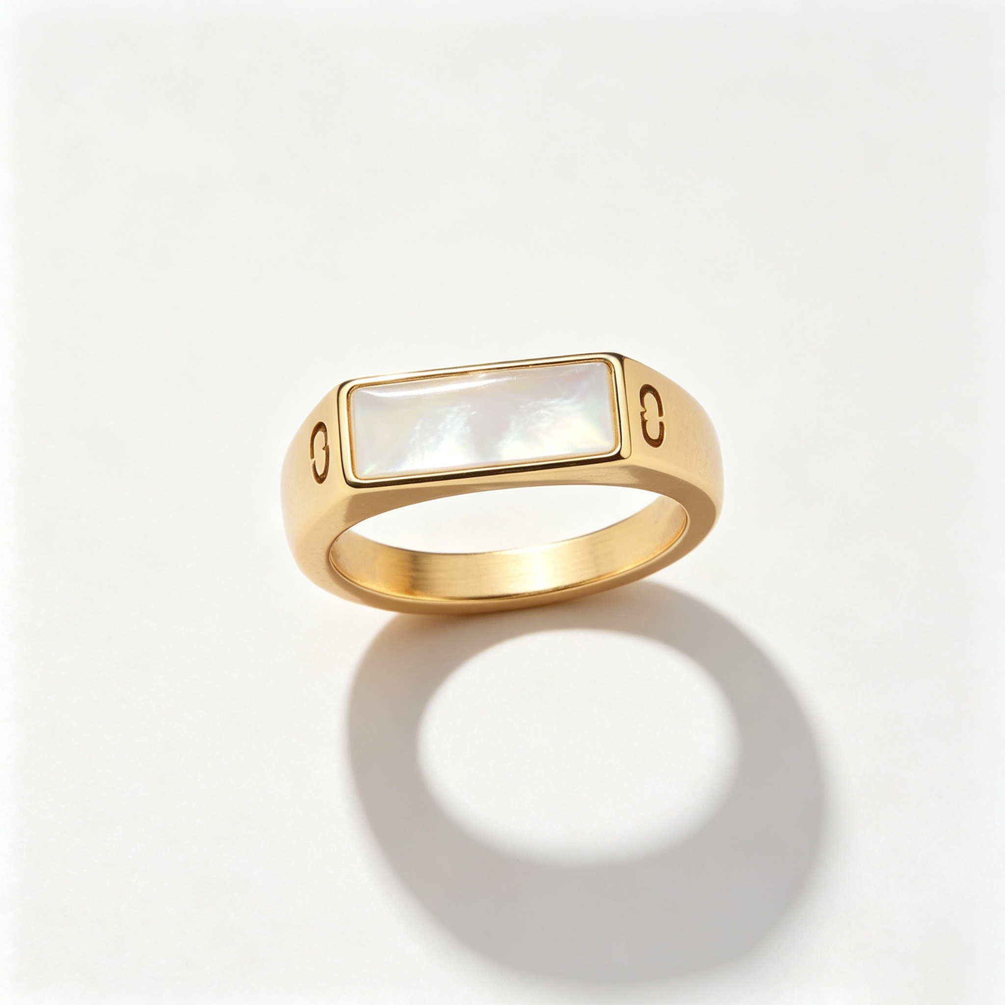 Gold Plated Mother of Pearl Bar Signet Ring
