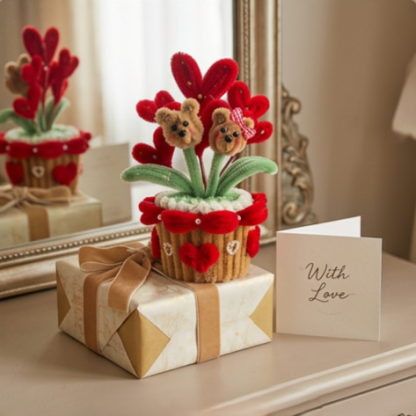 💖 DIY Pipe Cleaner Valentine's "Beary in Love" Pot