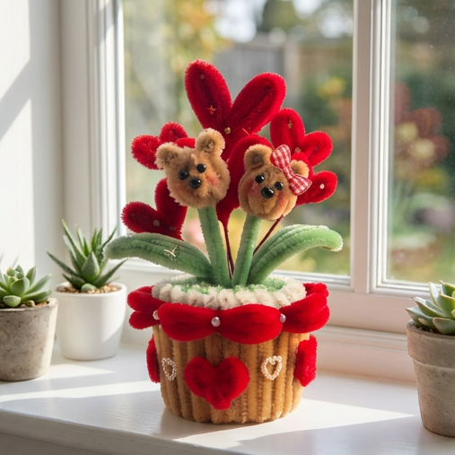 💖 DIY Pipe Cleaner Valentine's "Beary in Love" Pot