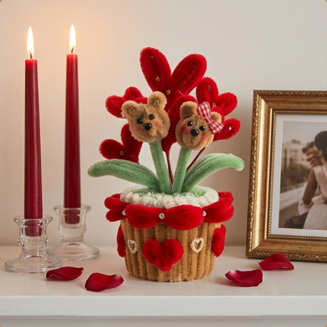 💖 DIY Pipe Cleaner Valentine's "Beary in Love" Pot