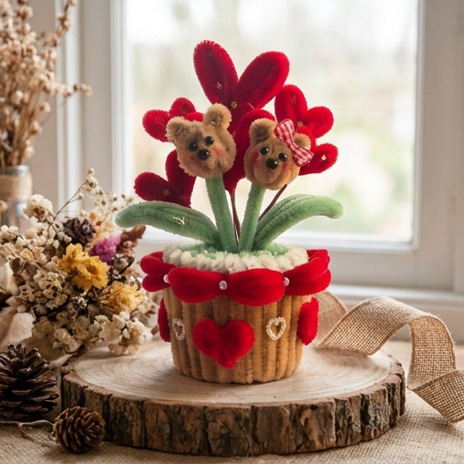 💖 DIY Pipe Cleaner Valentine's "Beary in Love" Pot