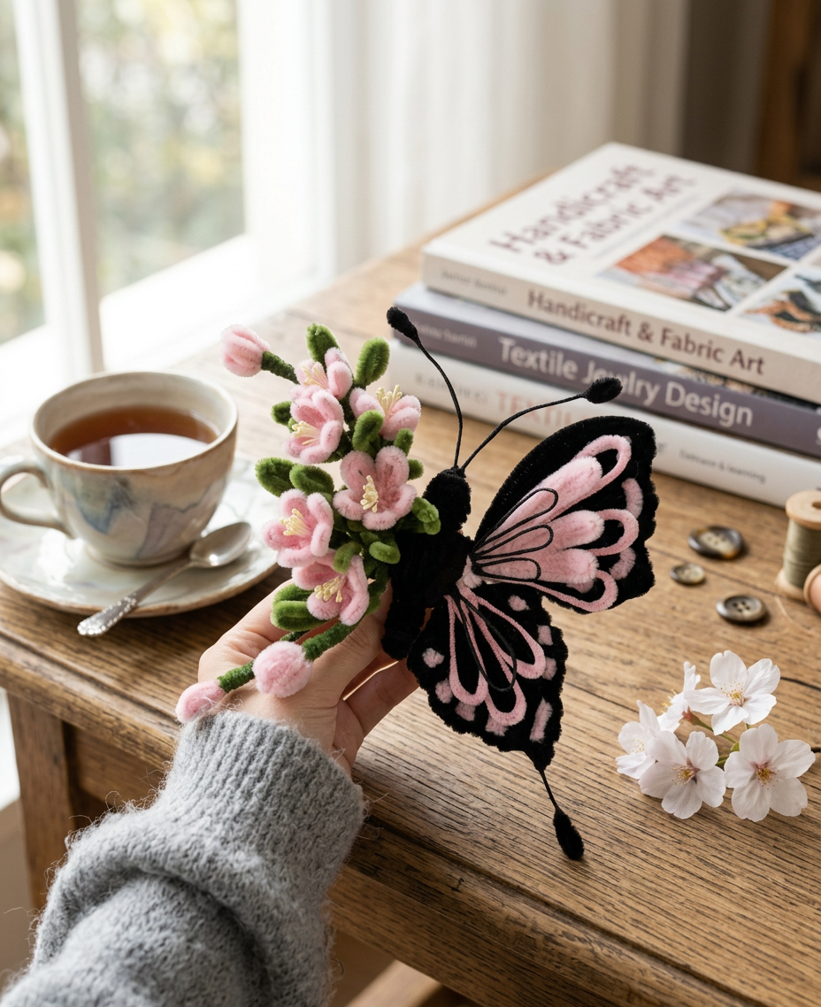 🌸 DIY Pipe Cleaner Cherry Blossom & Butterfly Hair Clip Kit