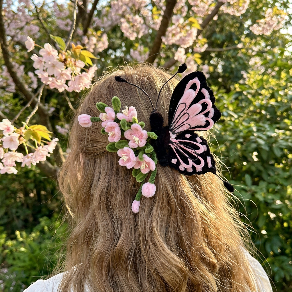 🌸 DIY Pipe Cleaner Cherry Blossom & Butterfly Hair Clip Kit