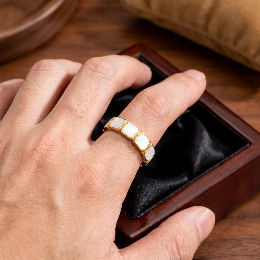 Men's Square Mother of Pearl Band Ring
