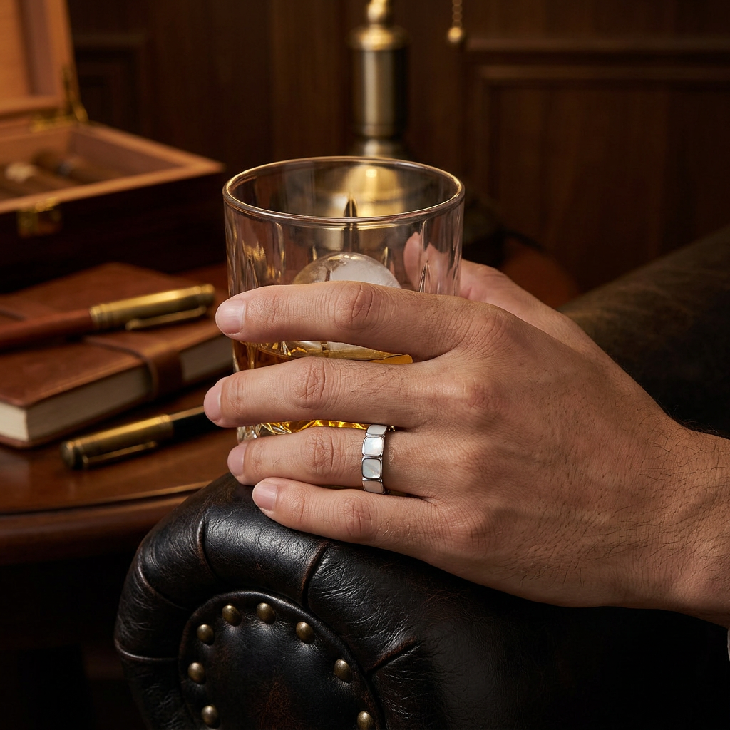 Men's Square Mother of Pearl Band Ring