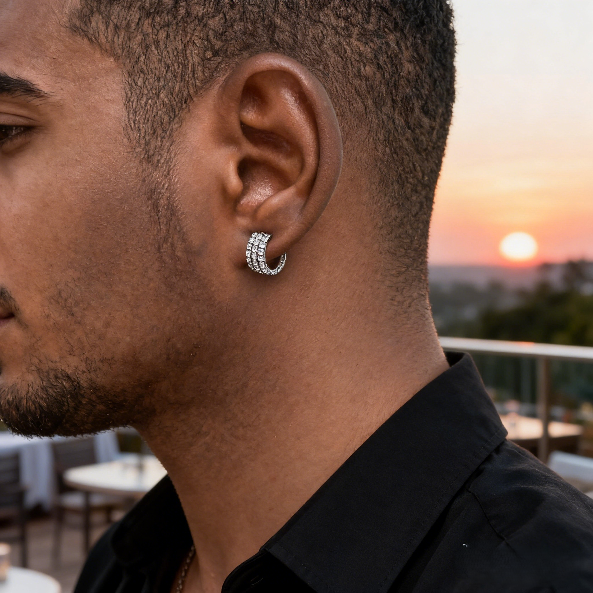 Iced Out Three-Row Huggie Hoop Earrings
