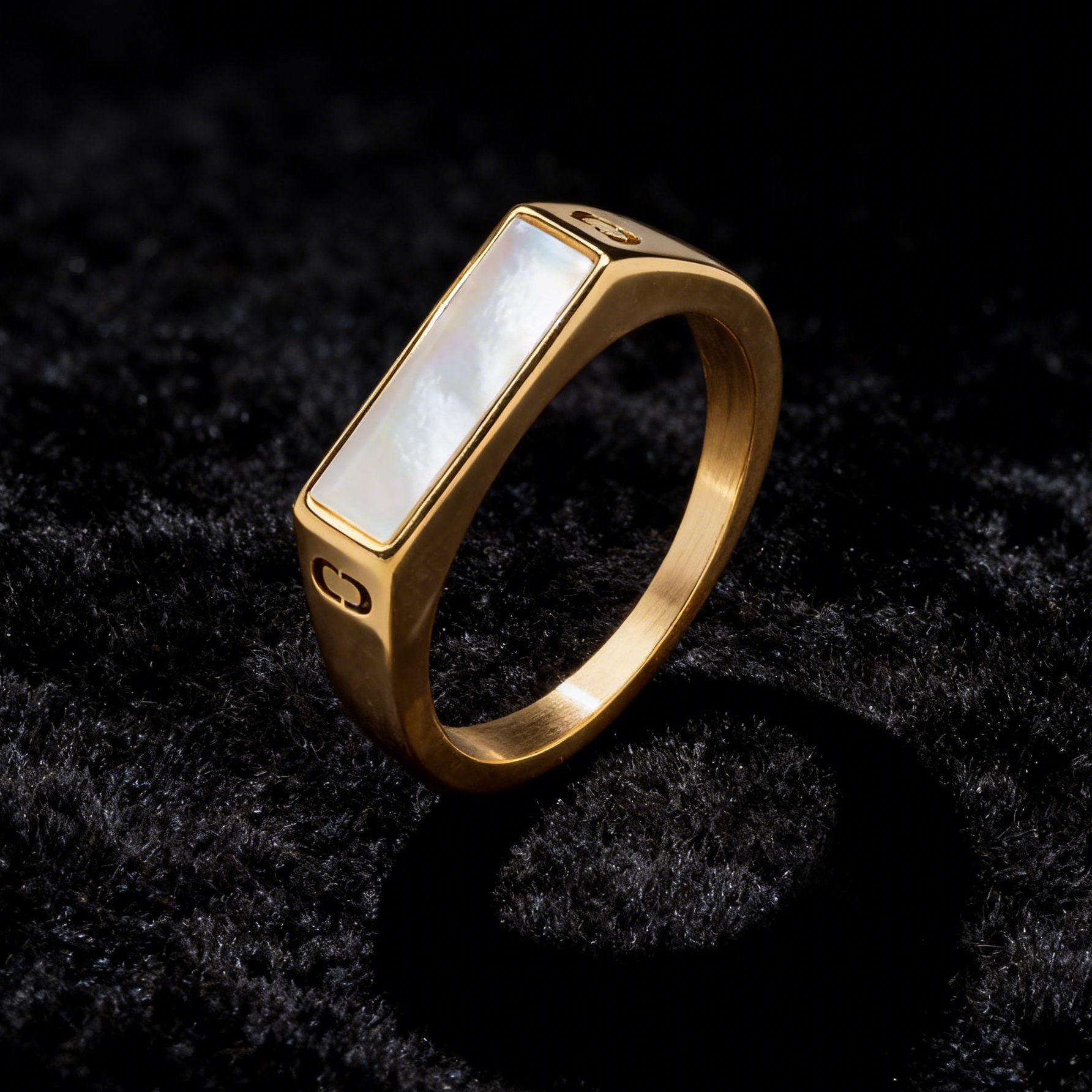 Gold Plated Mother of Pearl Bar Signet Ring