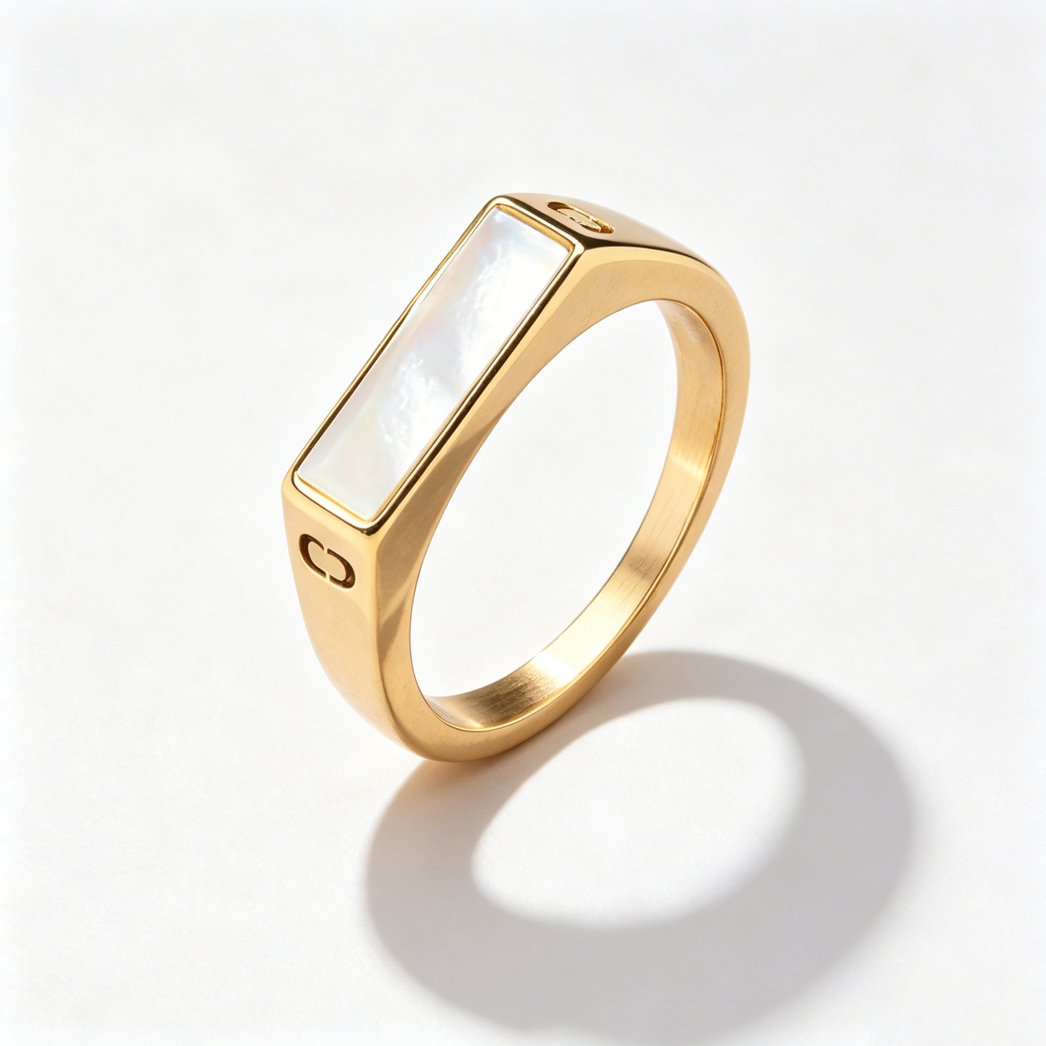 Gold Plated Mother of Pearl Bar Signet Ring