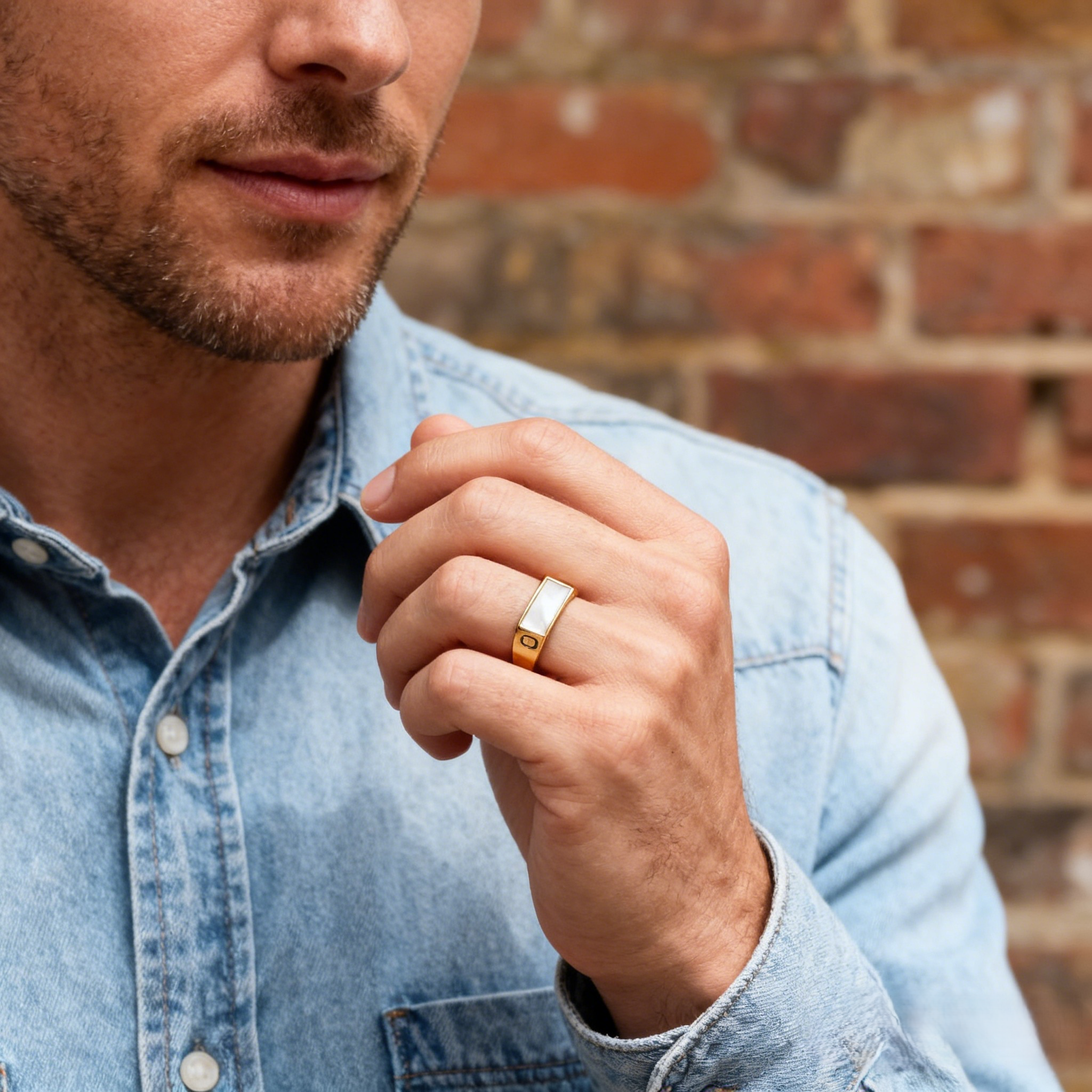 Gold Plated Mother of Pearl Bar Signet Ring