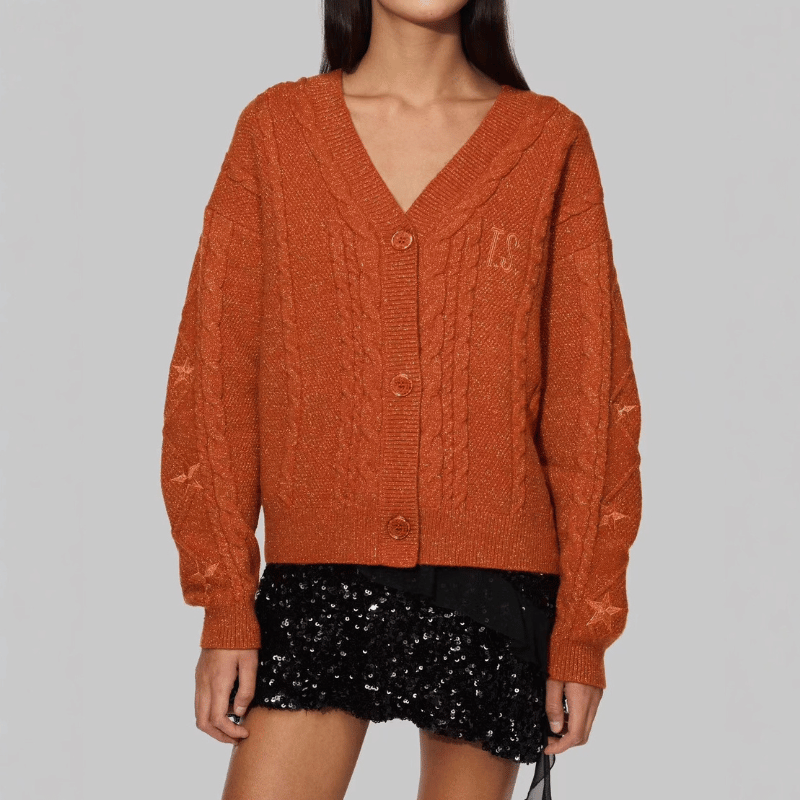 🌟 Același stil al lui Taylor Swift - Pulover brodat portocaliu