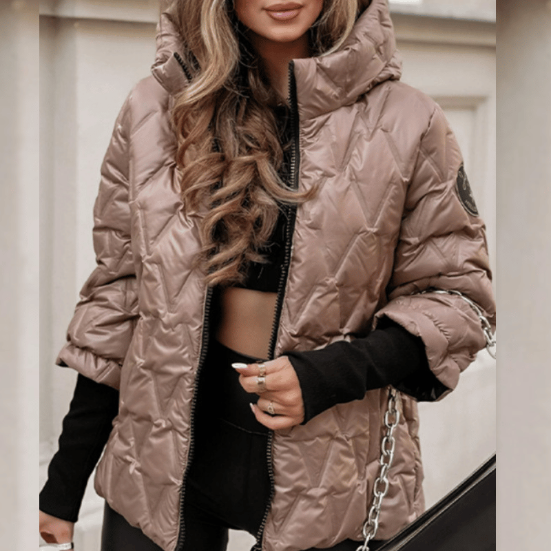 Jachetă de damă toamnă-iarnă din bumbac cu glugă