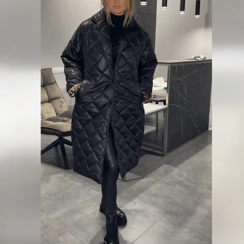 2025 Novinka-Dlouhá bavlněná bunda s kosočtvercovou kostkou