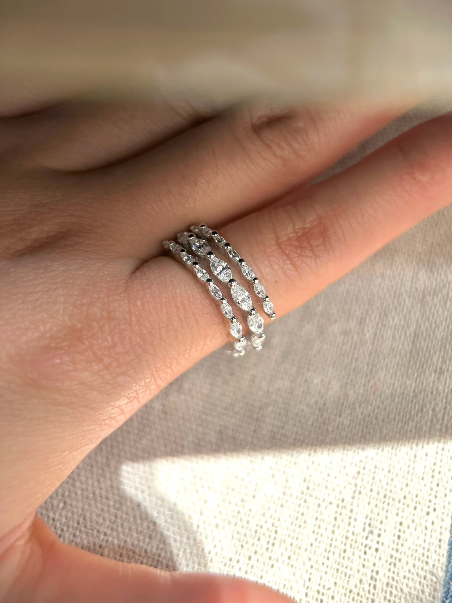 💍Marquise Cut 3-Row Stackable Ring in S925 Silver