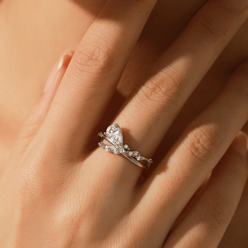 suspended water droplets-1 carat delicate ring S925 silver