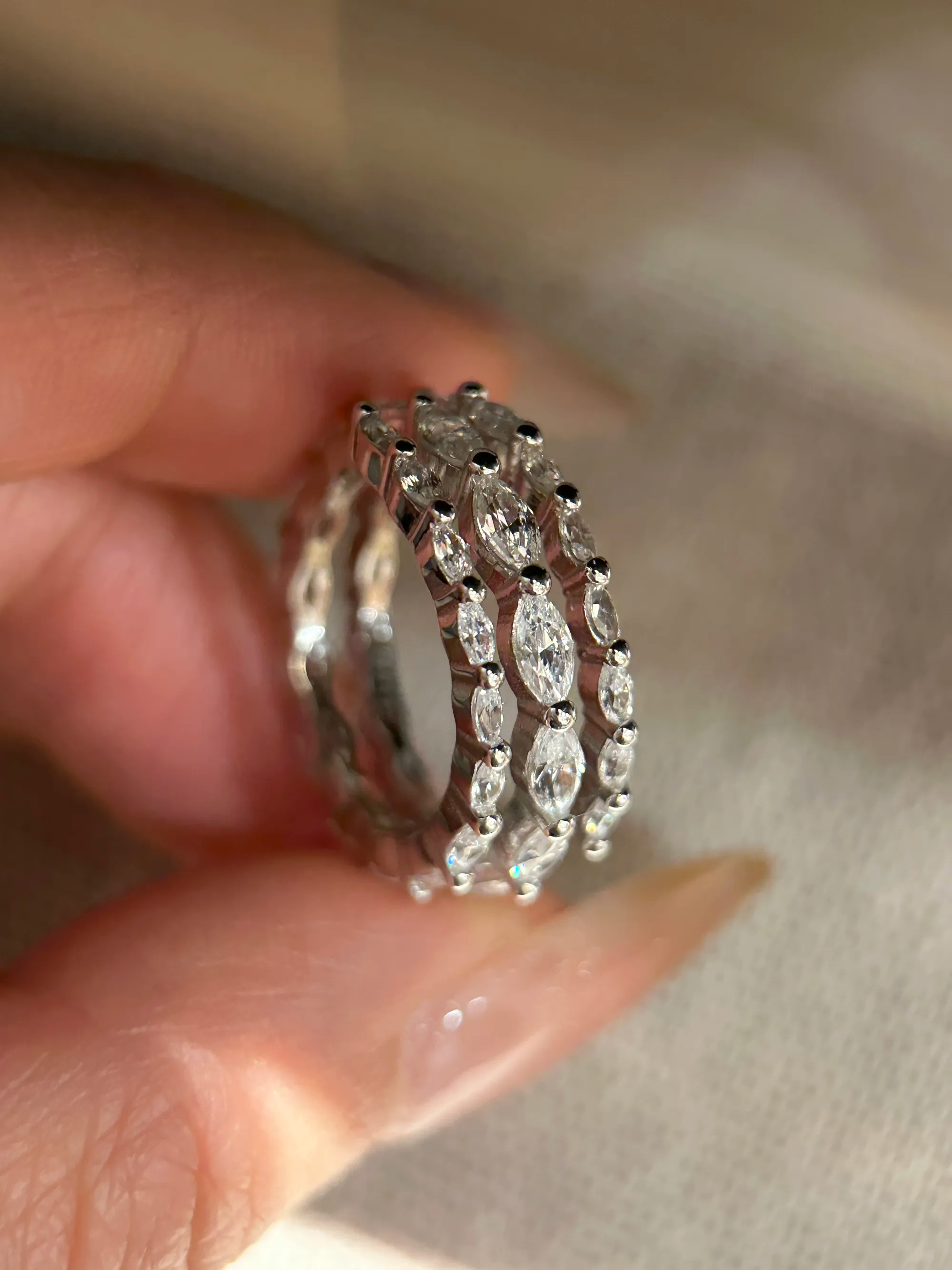 💍Marquise Cut 3-Row Stackable Ring in S925 Silver