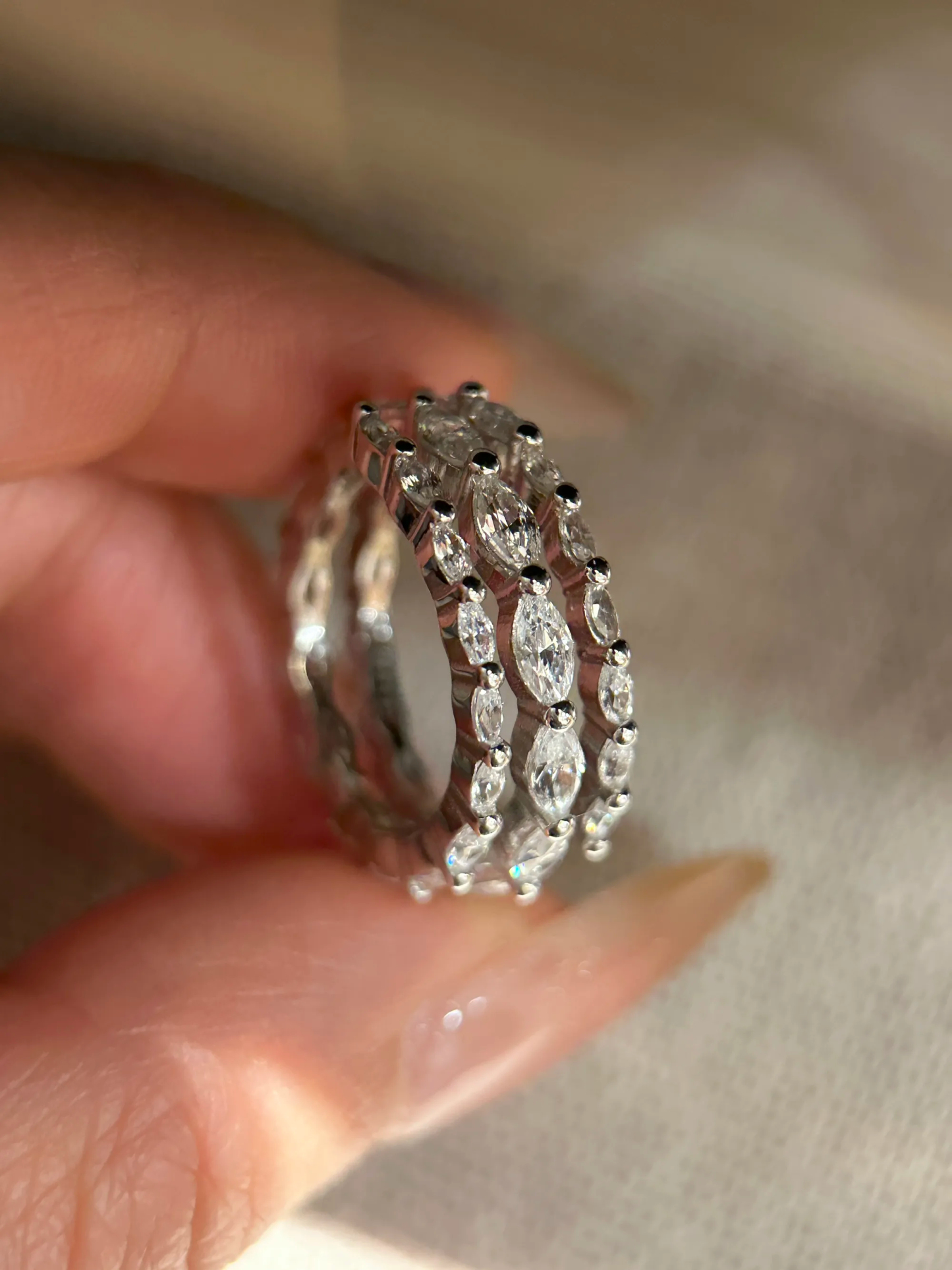 💍Marquise Cut 3-Row Stackable Ring in S925 Silver