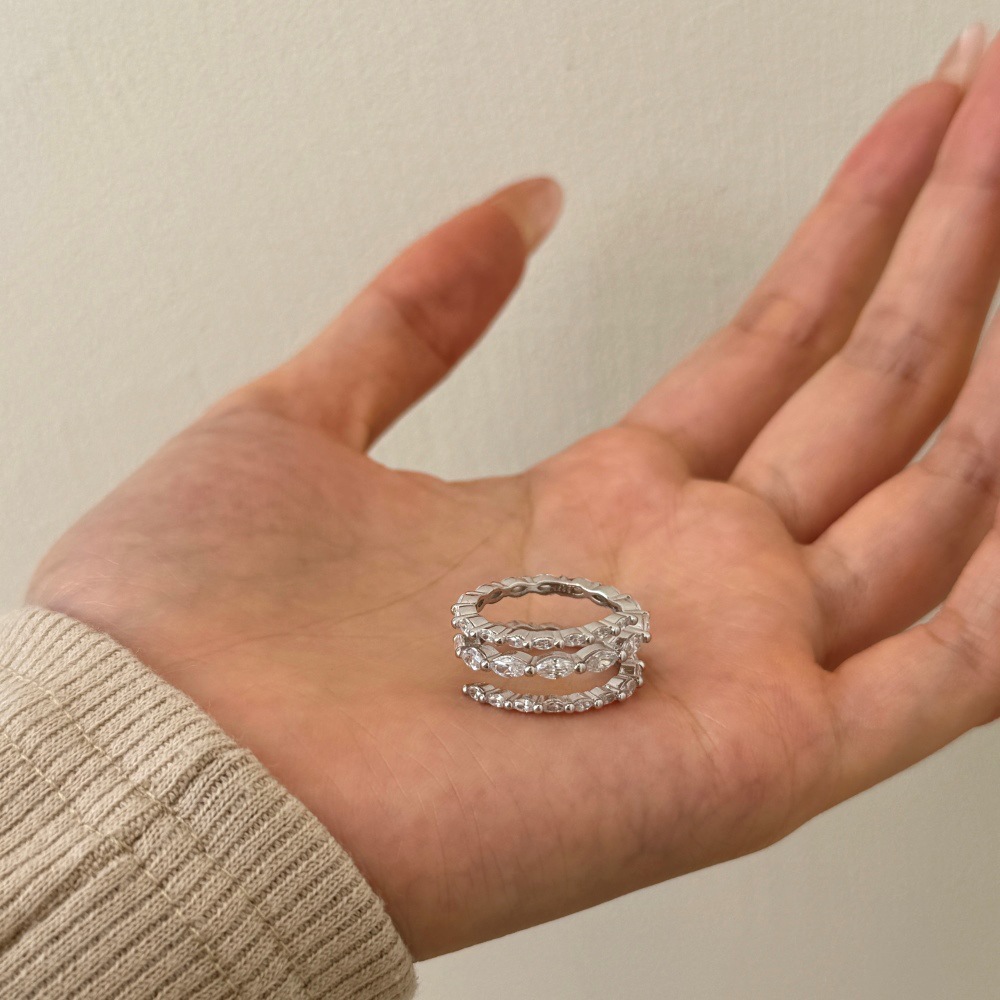 💍Marquise Cut 3-Row Stackable Ring in S925 Silver