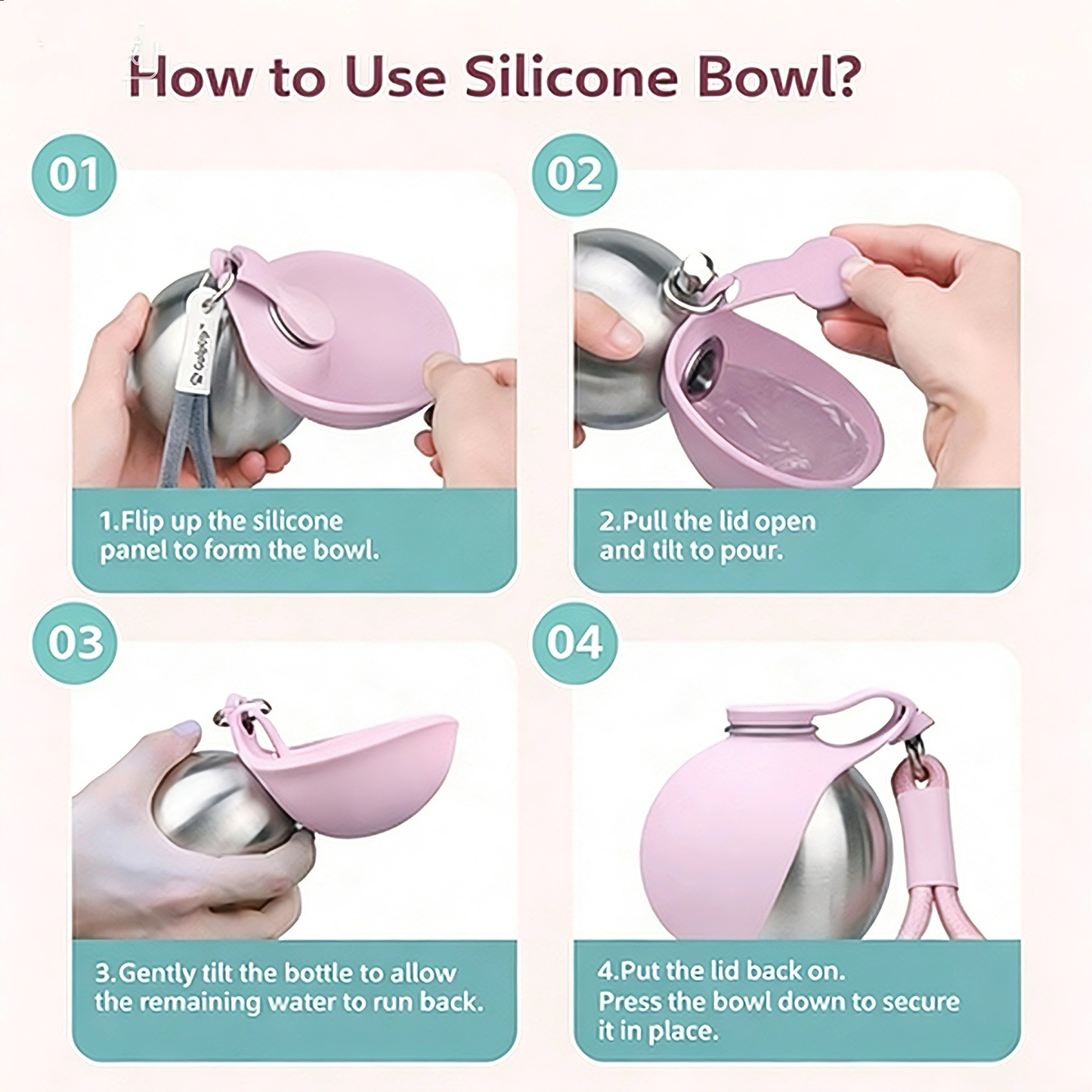 Portable Pet Water Bottle — 304 Stainless Steel, Leak-Proof, 285ML